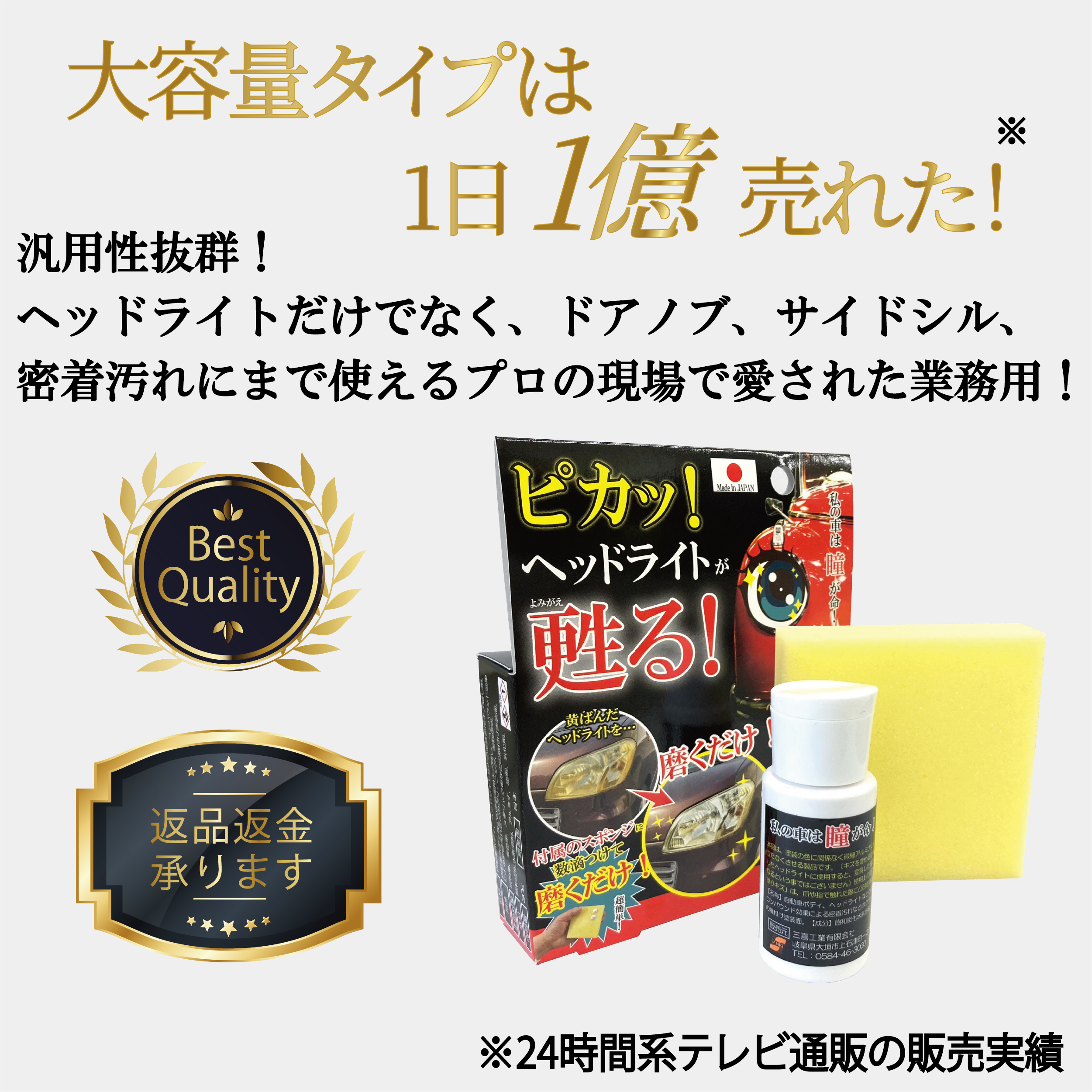 【中古車板金業者愛用】車のヘッドライトクリーナー（専用スポンジ付き）