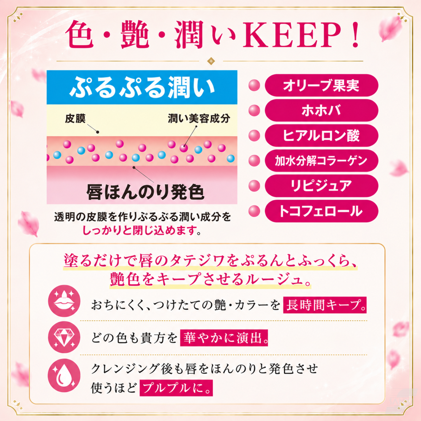 落ちにくい口紅 彩リップ 3色セット