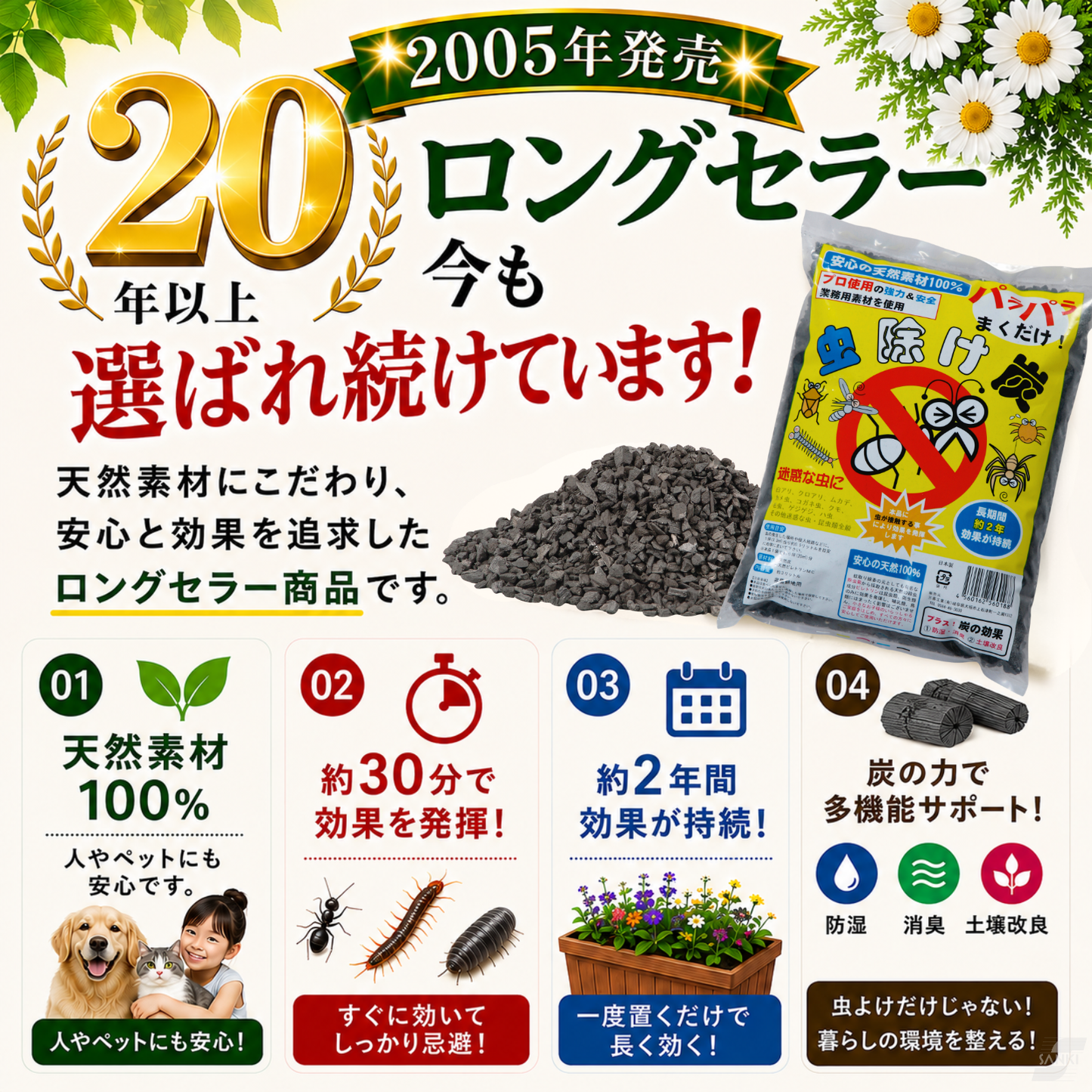 【安心の天然素材100％】 虫除け炭