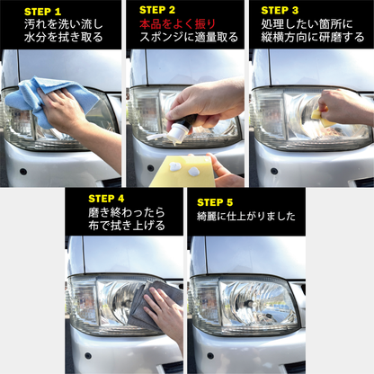 私の車は瞳（め）が命！　車のヘッドライト・ボディクリーナー（専用スポンジ付き）