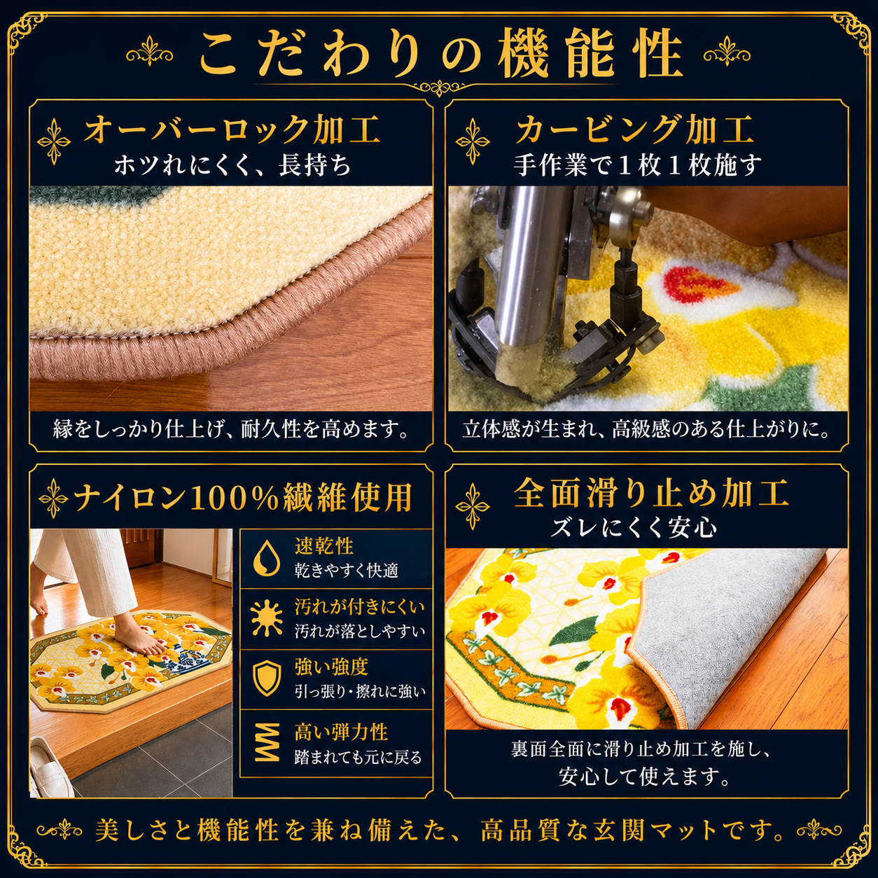 幸福の黄色い胡蝶蘭 八角玄関マット　※3サイズあります