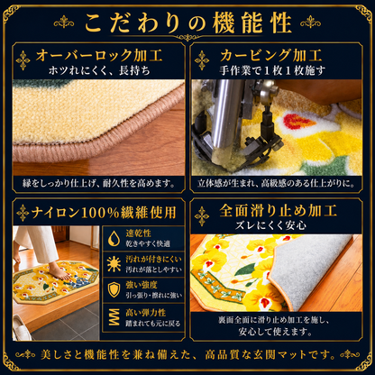 幸福の黄色い胡蝶蘭 八角玄関マット　※3サイズ展開